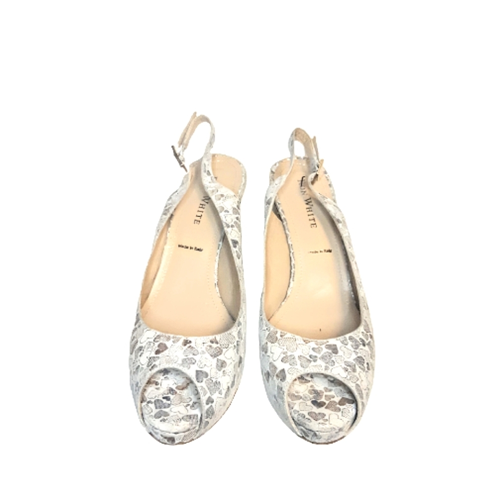 *sold* Ron White Brooks Sweetheart Peep Toe Sling Back Pump Sandal Heart Print